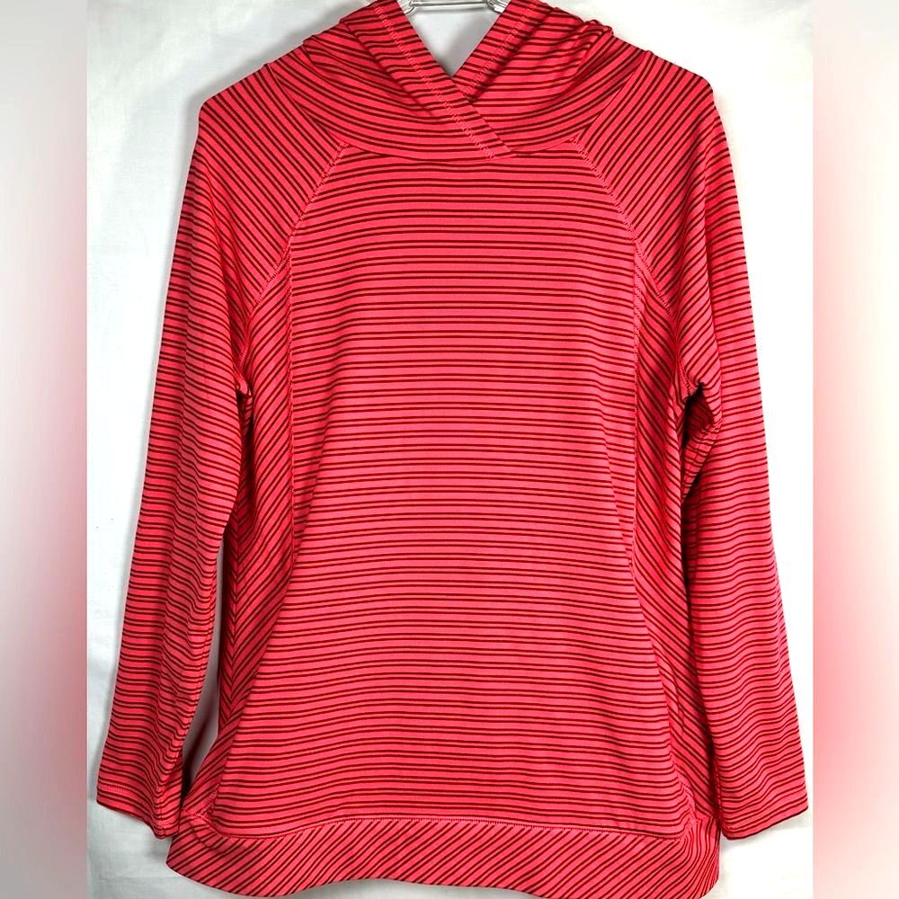 Talbots T Hooded Striped Lightweight Pullover Top Sweatshirt Medium Coral SZ M